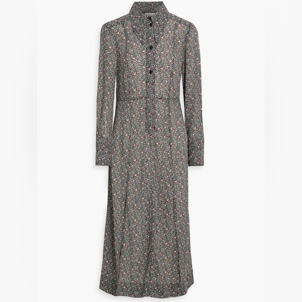 GANNI Printed Crepe Midi Shirt Dress DE34/US4